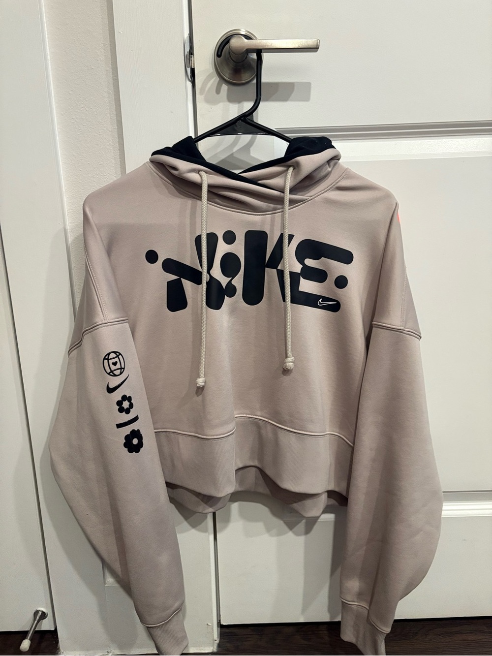 Nike Women’s Cropped Hoodie Sweatshirt - Taupe with Black Accents